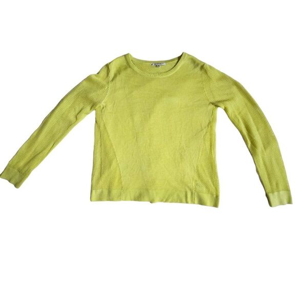 Cabi yellow green lemon lime split back overlay long sleeve mesh sweater sz M - Picture 1 of 12